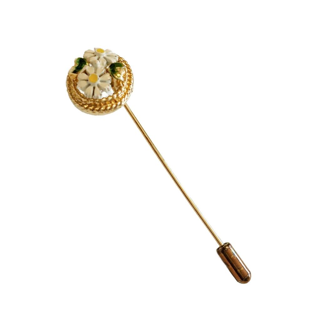 Vintage Enamel Sunflower Stick, Daisy Hat Pin